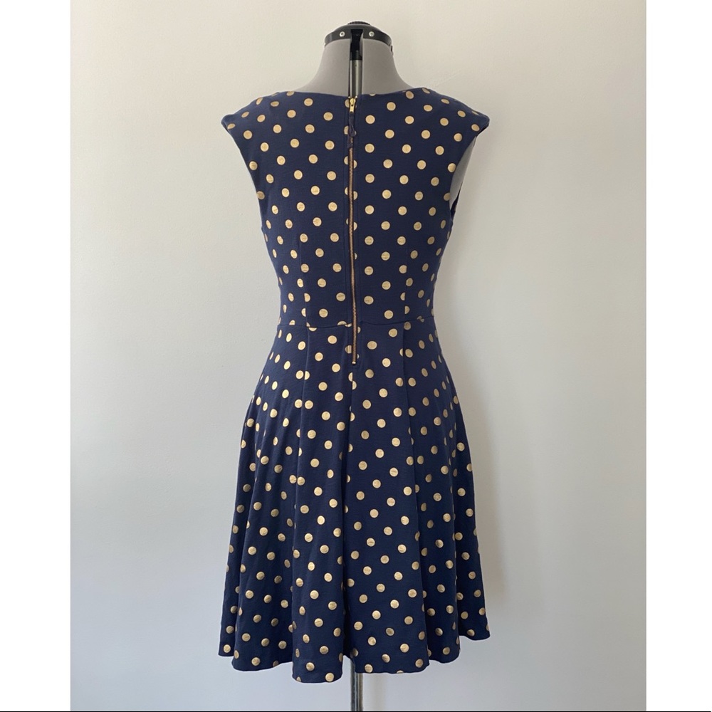 Anthropologie Navy Blue Polka Dot Midi Dress - Picture 3 of 10